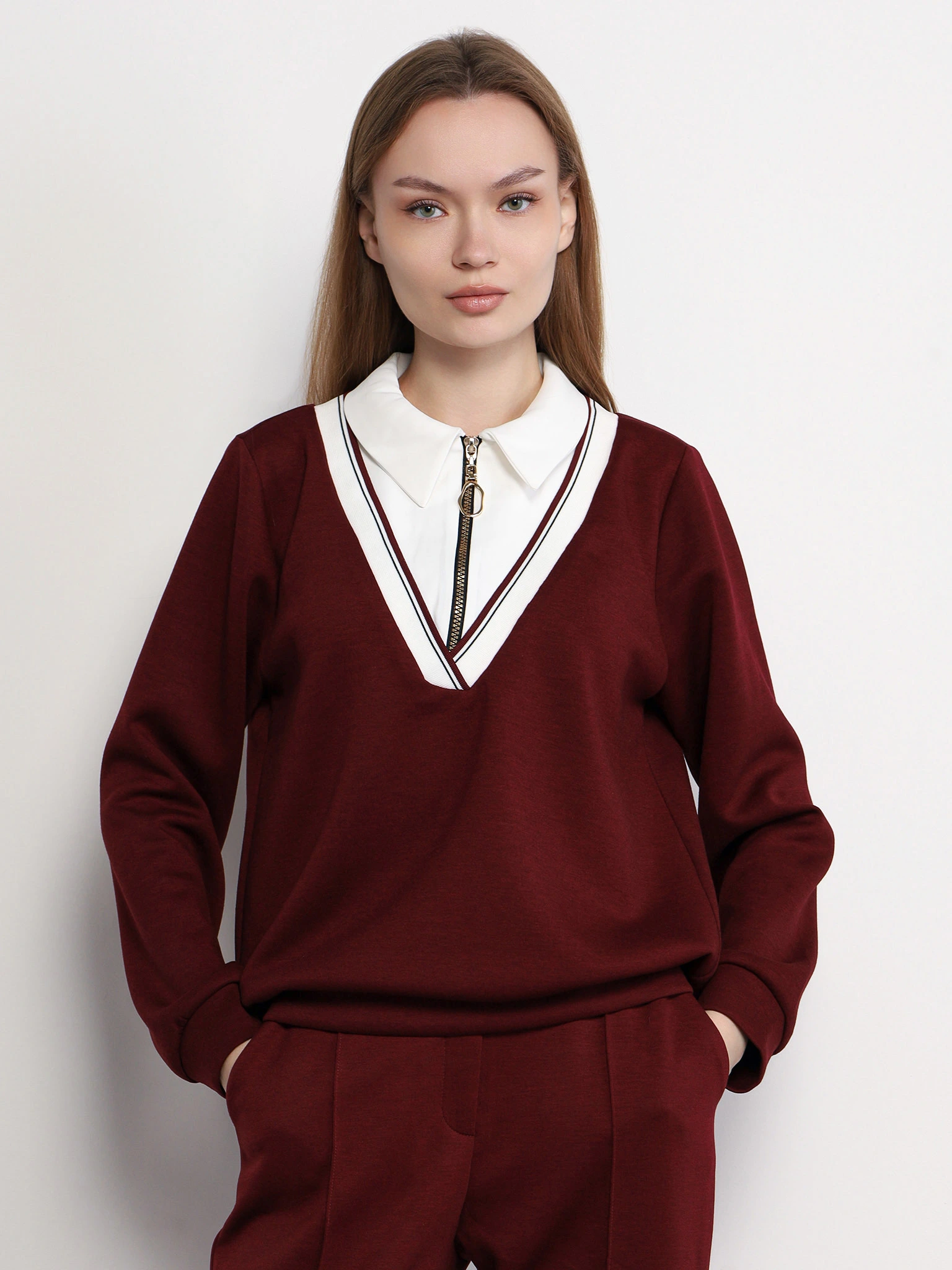 Джемпер бордового цвета прямого кроя